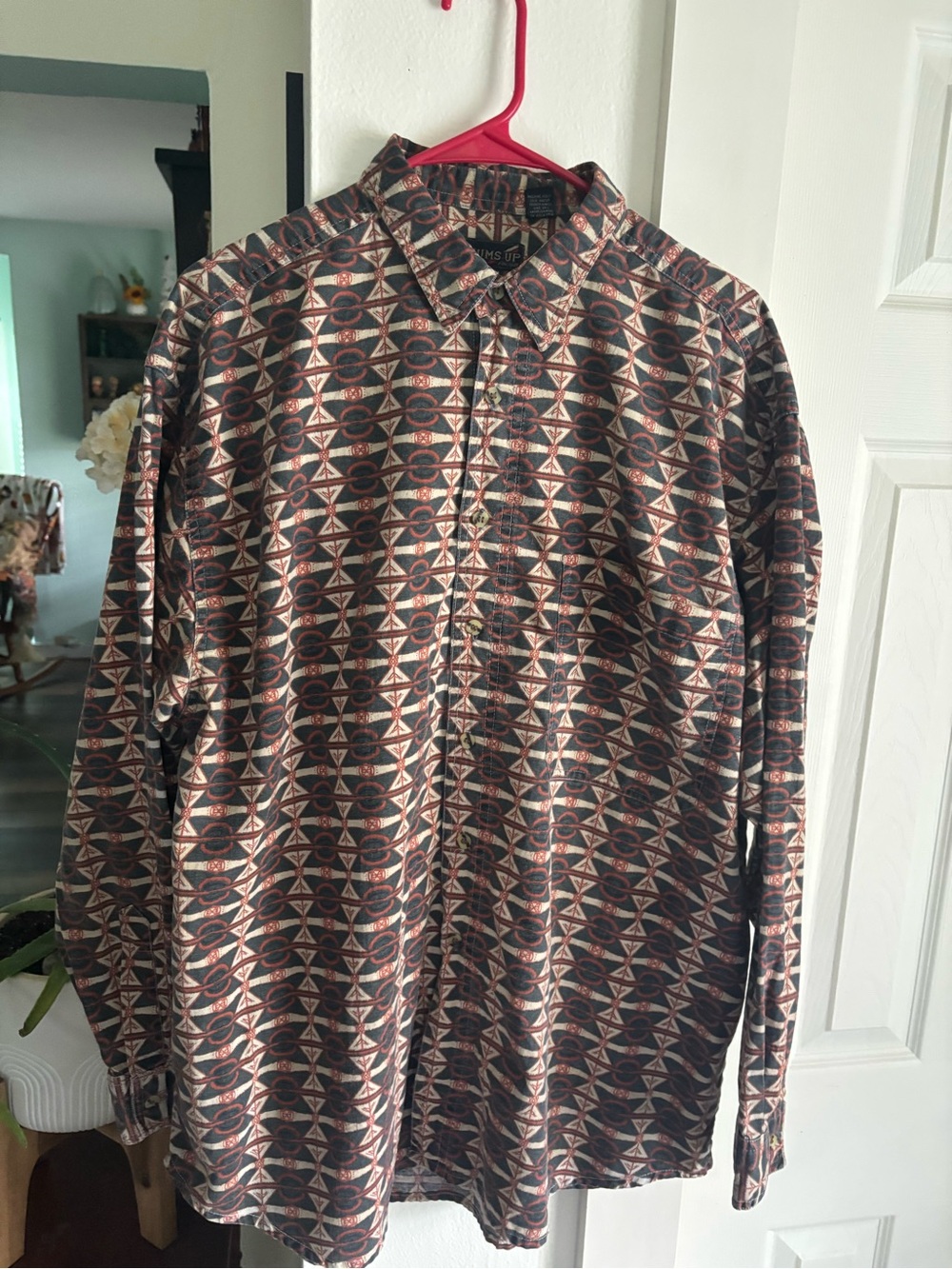 Men's Casual Long-Sleeve Button-Down Shirt in Brown Geometric Print